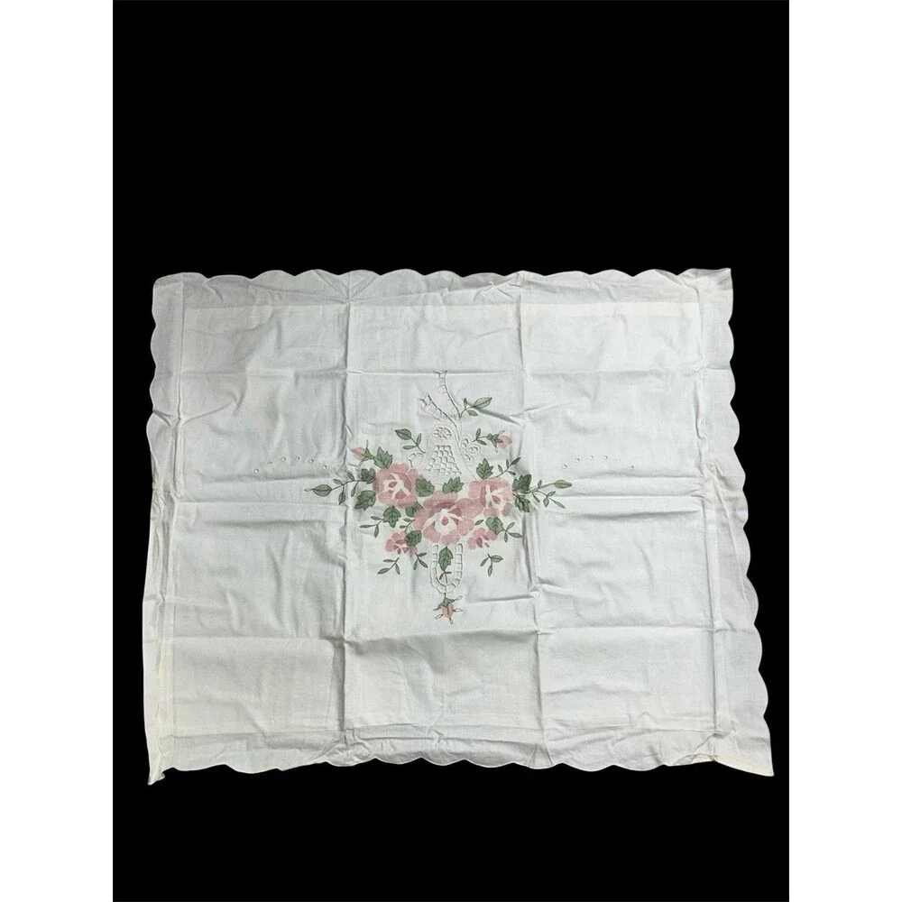 3 Hand Made Lace Sham Pillow Cover Cottage Rose Painted Floral 21 x 27 White